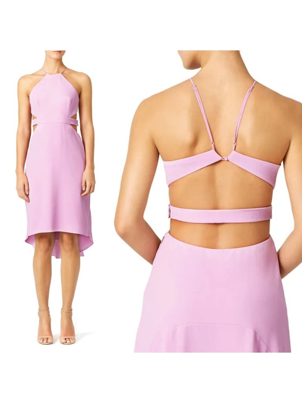 Halston Heritage Size S Purple Crossed Cut Out Sleeveless Halter Hi Lo Dress